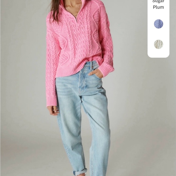 Lucky Brand Cable Knit Quarter Zip Pink Turtleneck Cotton Blend Sweater - Picture 3 of 7